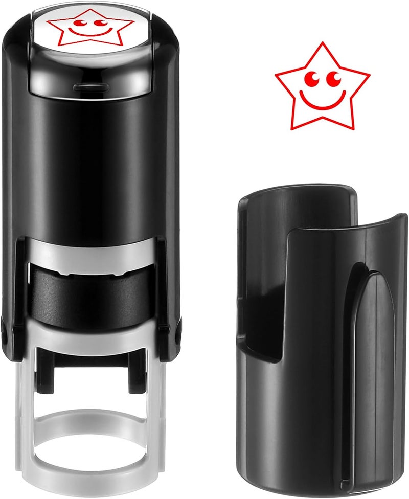 Supervitae 2 Pack Smile Star Print Stamps Red Ink Smile Star Stamper Mini Self Inking Stamps for Party Activities Craft Supplies - Image 3